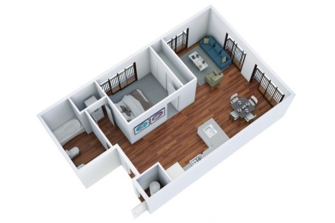Floor plan for 1 bed, 1 bath, 624 sqft
